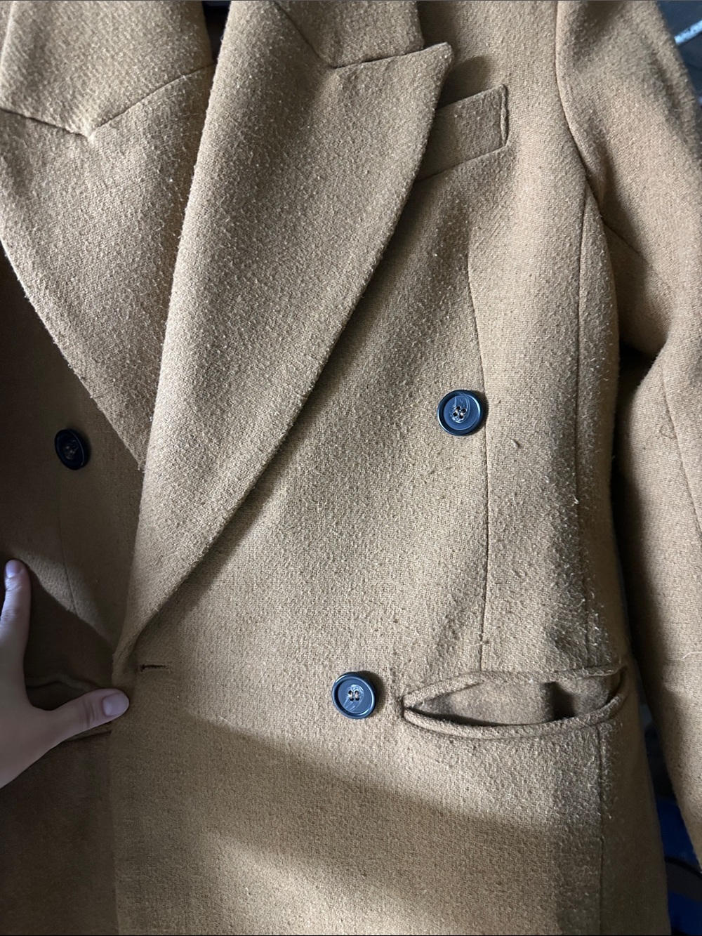 Avec Les Filles Double-Breasted Pea Coat in Camel - Picture 4 of 5